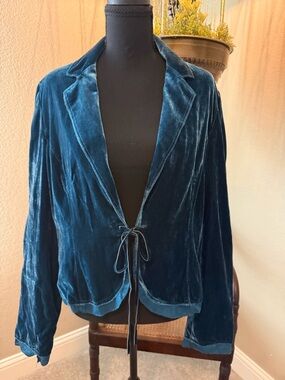 Y2K Vinatge  Velvet Tie-Front Jacket - Jewel Toned Teal